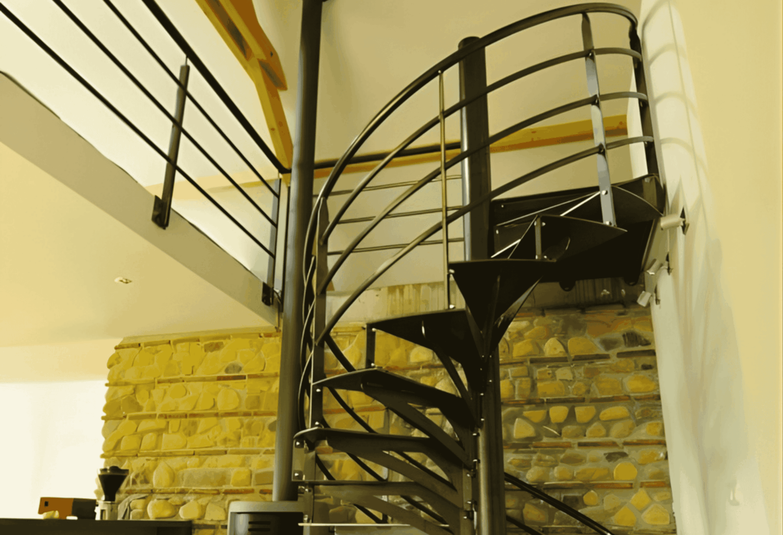 Escalier hélicoïdal intérieur en acier, conception et pose par A2SI en Béarn